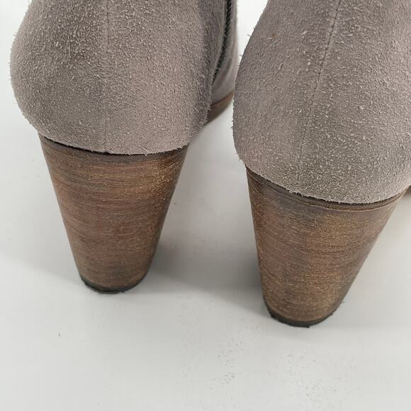 COLE HAAN Hayes Ankle Boots SZ 10.5 Taupe Suede Side Zip Stacked Heel Booties - Picture 6 of 9